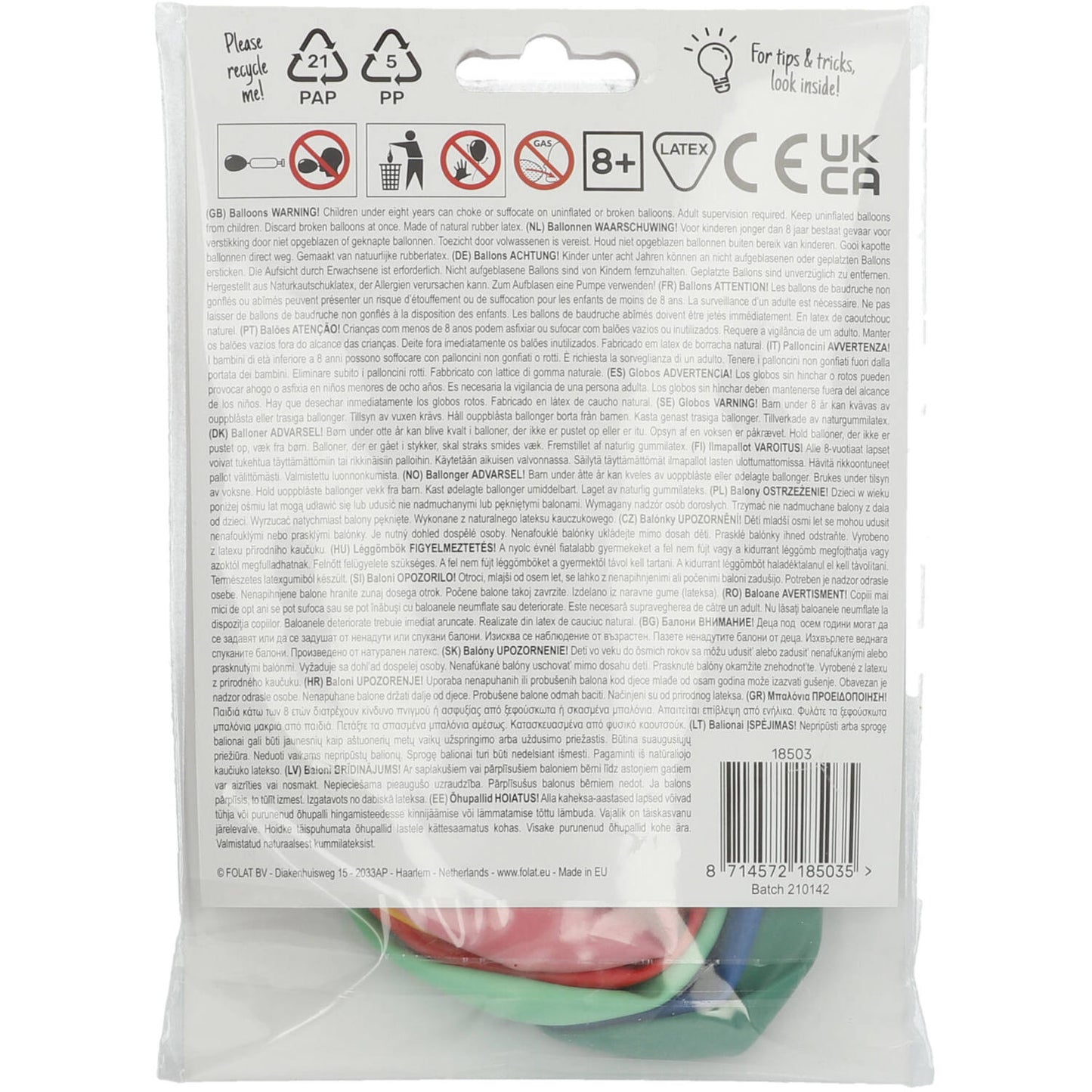 Back view of Retro 3 Years Balloons pack with party occasion details and helium/air info