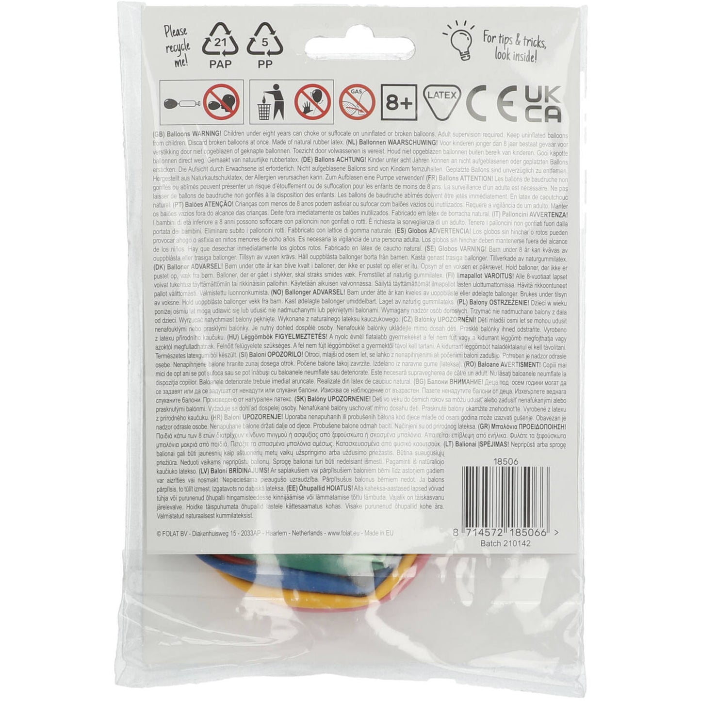 Back view of Retro 6 Years Balloons pack with party occasion details and helium/air info