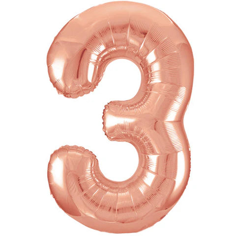 Rose Gold No.3 Jumbo Foil Balloon 86 cm