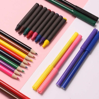24 Piece Colouring Set - Pens Felt Tip Pencils Crayons Kids School Crafts Colour - Anilas UK