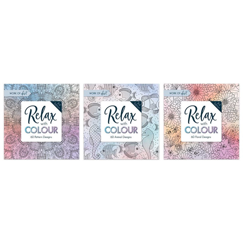 Anilas Relax Set of 3 Floral, Animal and Pattern Themed Colouring Books With Pencils - Anilas UK