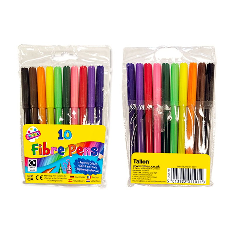 10 fine tip Fibre Colouring Pens - Anilas UK