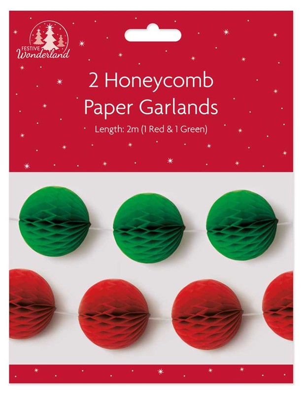 Pack of 2 Christmas Paper Honeycomb Garlands Decoration