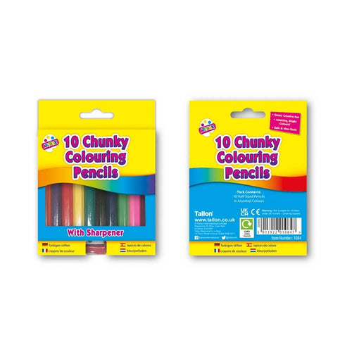 10 Chunky 1/2 Size Colouring Pencils & Sharpener - Bright Non Toxic Colourful - Anilas UK