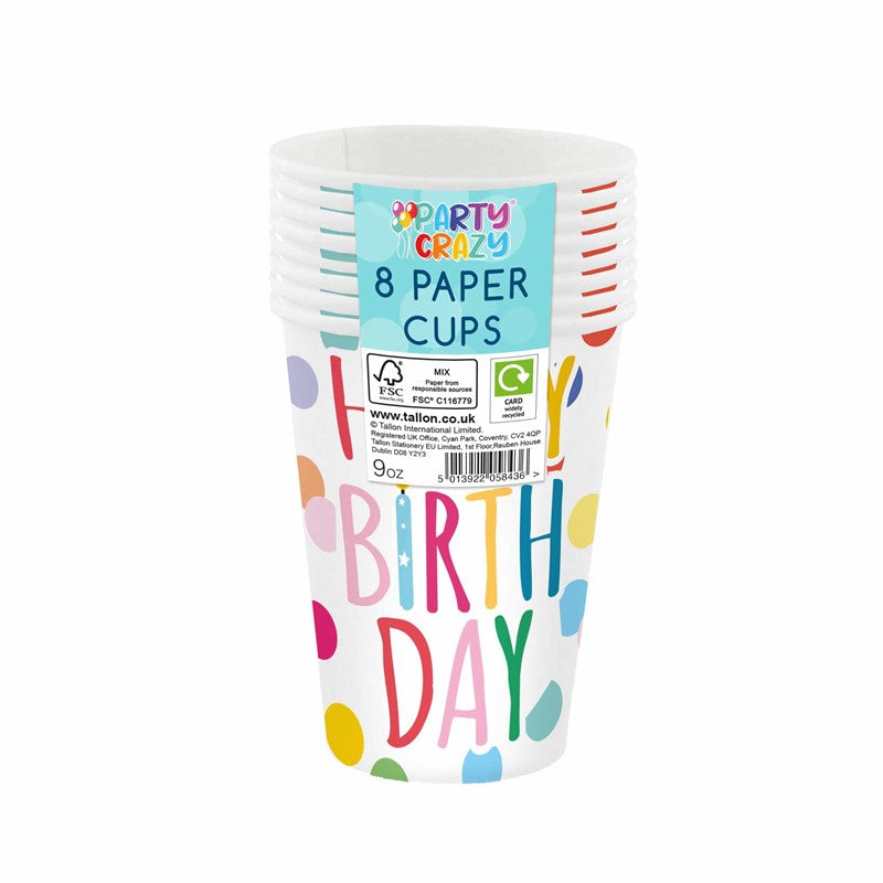 Happy Birthday Design Paper Cups (8 pieces) - Anilas UK