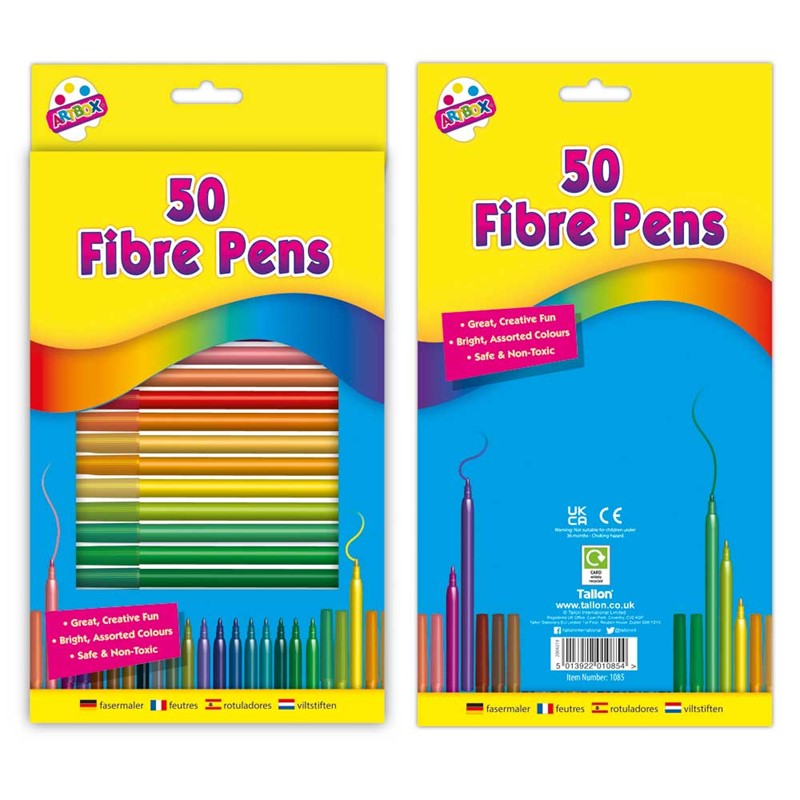 50 Fine Tip Fibre Colouring Pens - Anilas UK