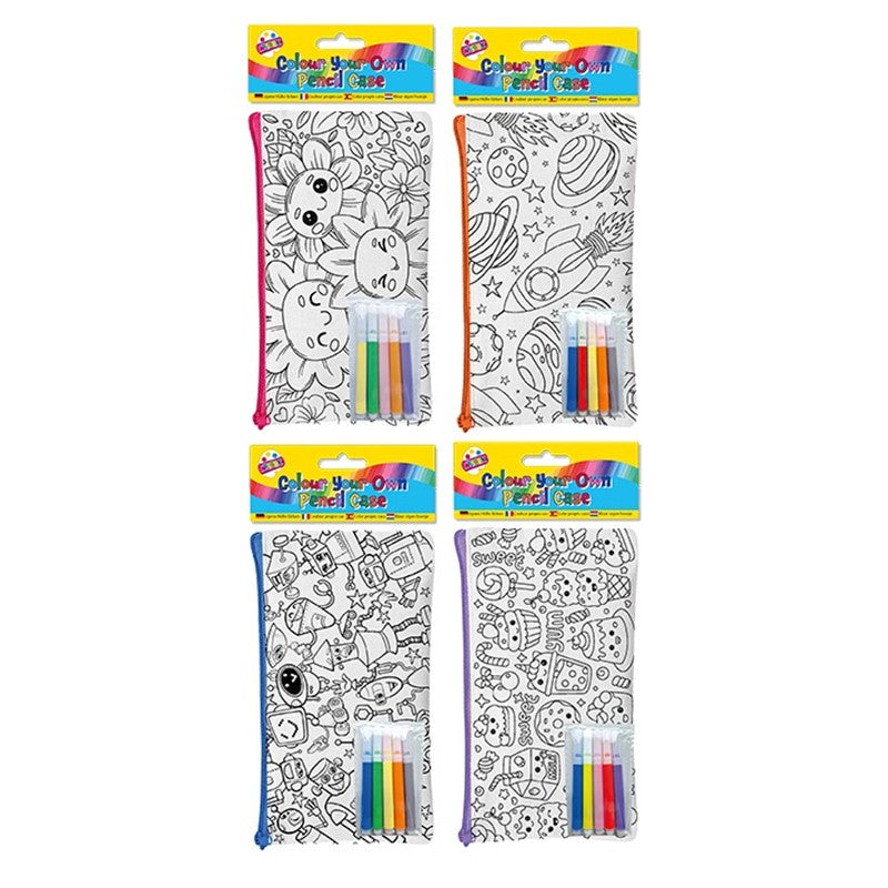 Colour Your Own Pencil Case inc 5 Mini Felt Tip Pens - Anilas UK