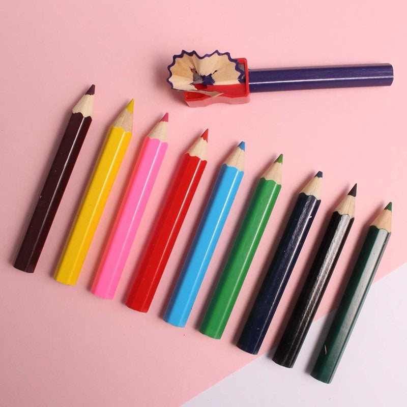 10 Chunky 1/2 Size Colouring Pencils & Sharpener - Bright Non Toxic Colourful - Anilas UK