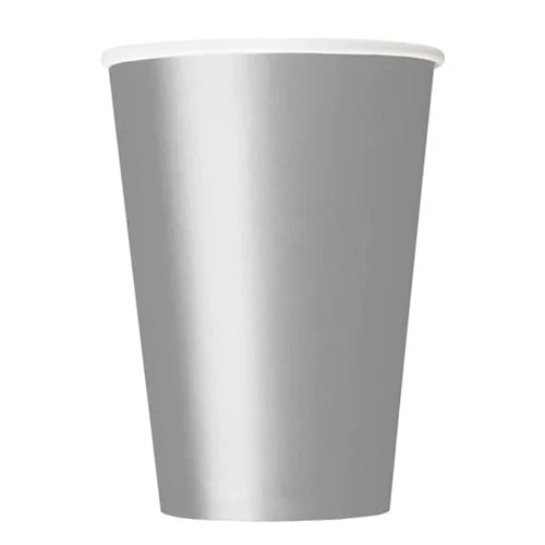Silver Big Metallic Foil Party Paper Cups (Pack of 8) - Anilas UK