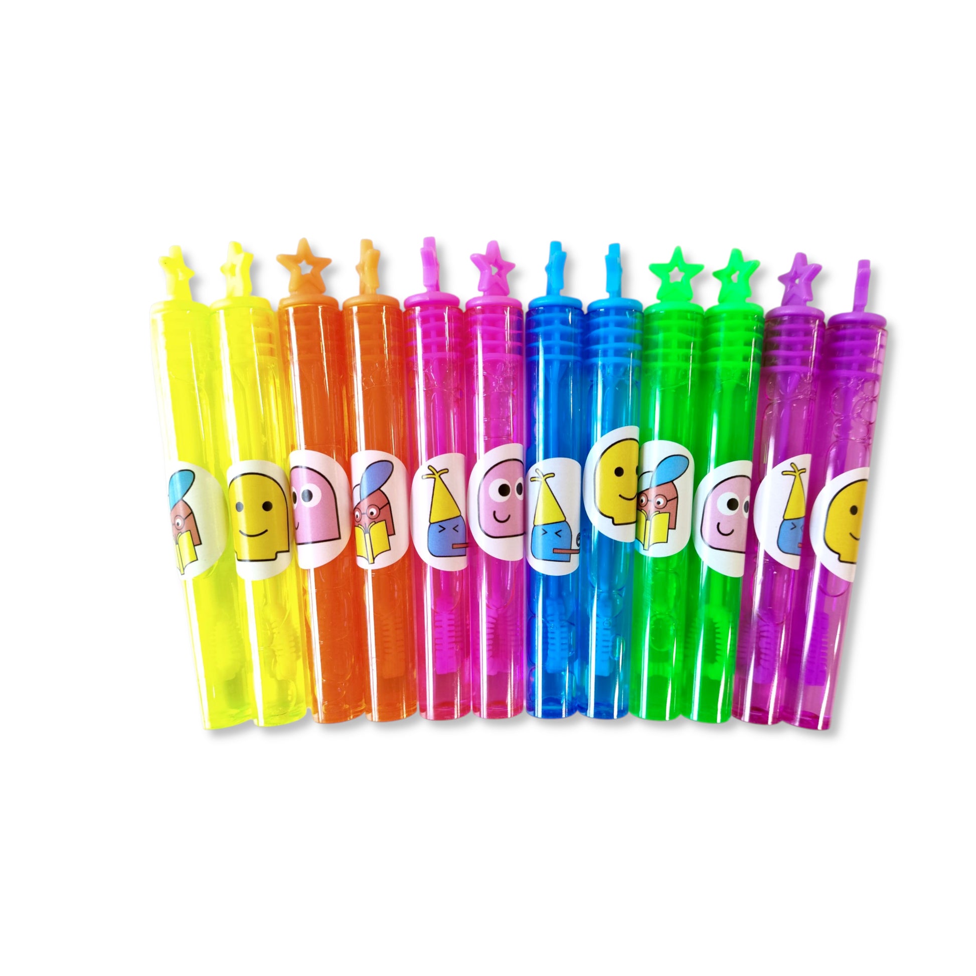 Smiley Themed Neon Bubble Wands with Star Topper - Anilas UK