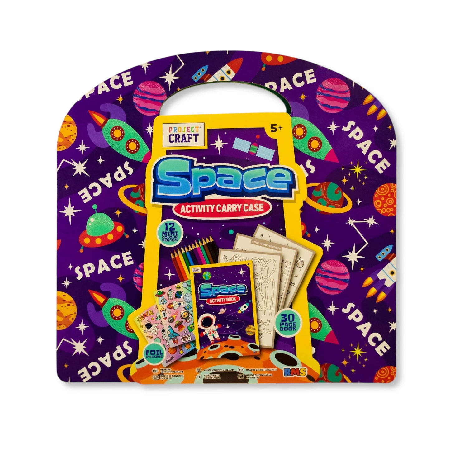 Space Activity Case for Kids, 23 cm, with 12 Mini Pencils & Stickers 