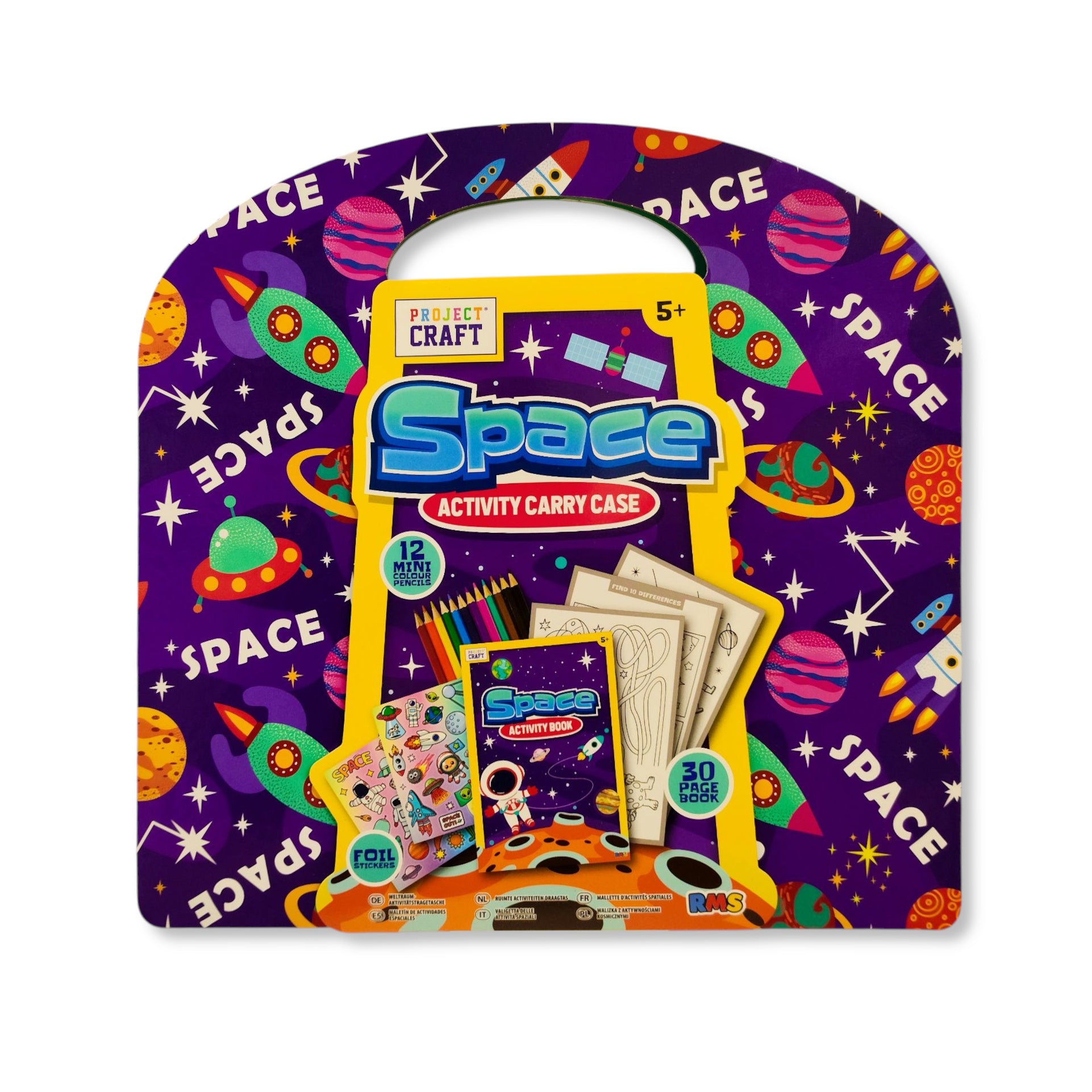 Space Activity Case for Kids, 23 cm, with 12 Mini Pencils & Stickers 