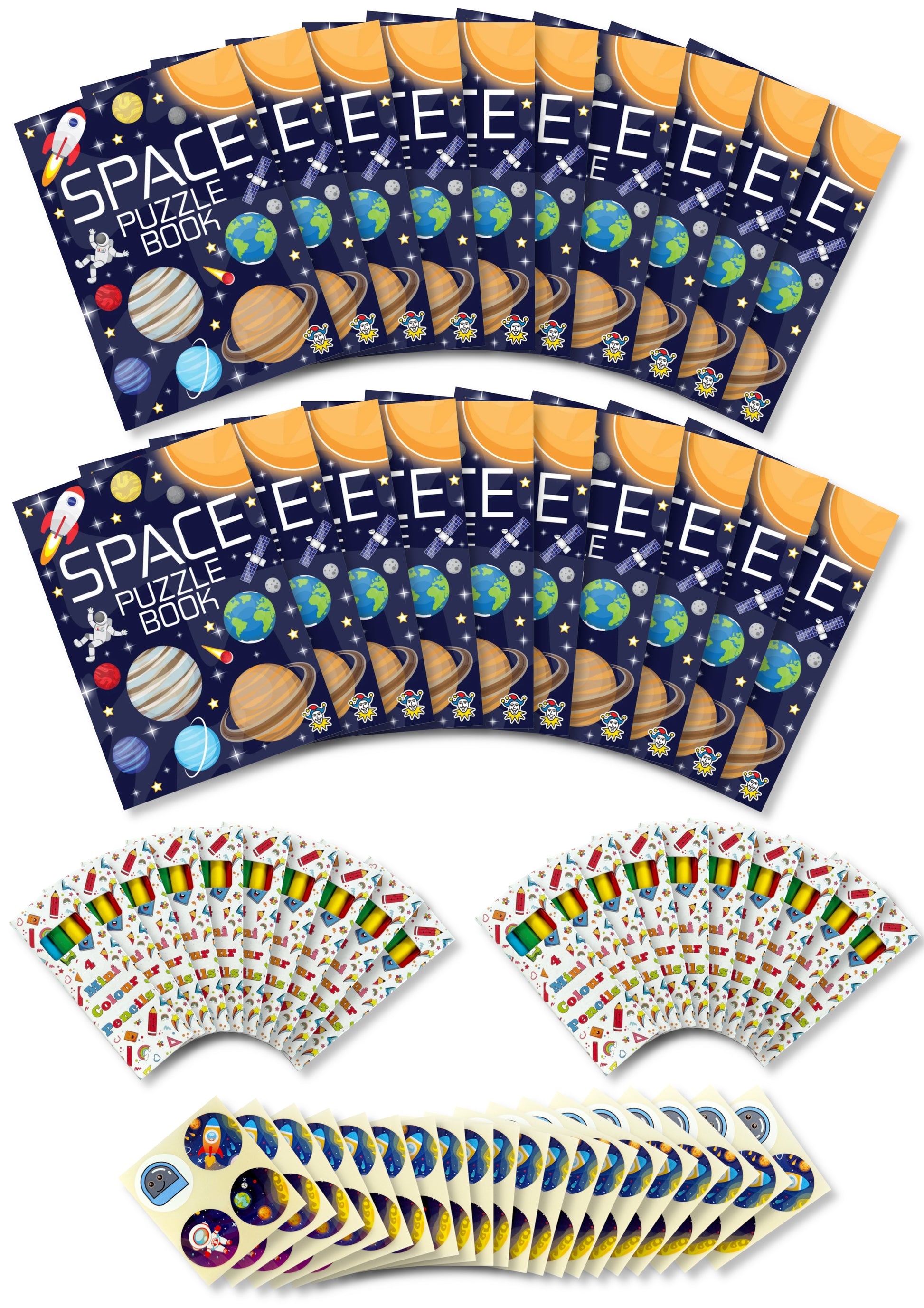 Assortment of 20 Themed Activity Books, 20 Sheets of Stickers and 20 Sets of Pencils - Anilas UK