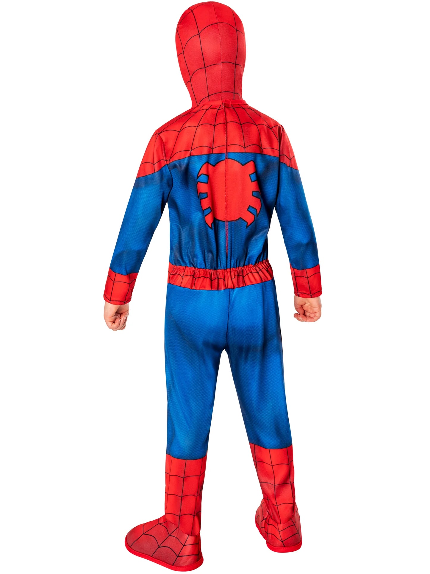 Spider-Man Dress Dressing Up Costume back view highlighting durable polyester design and easy-zip fit for active superhero adventures