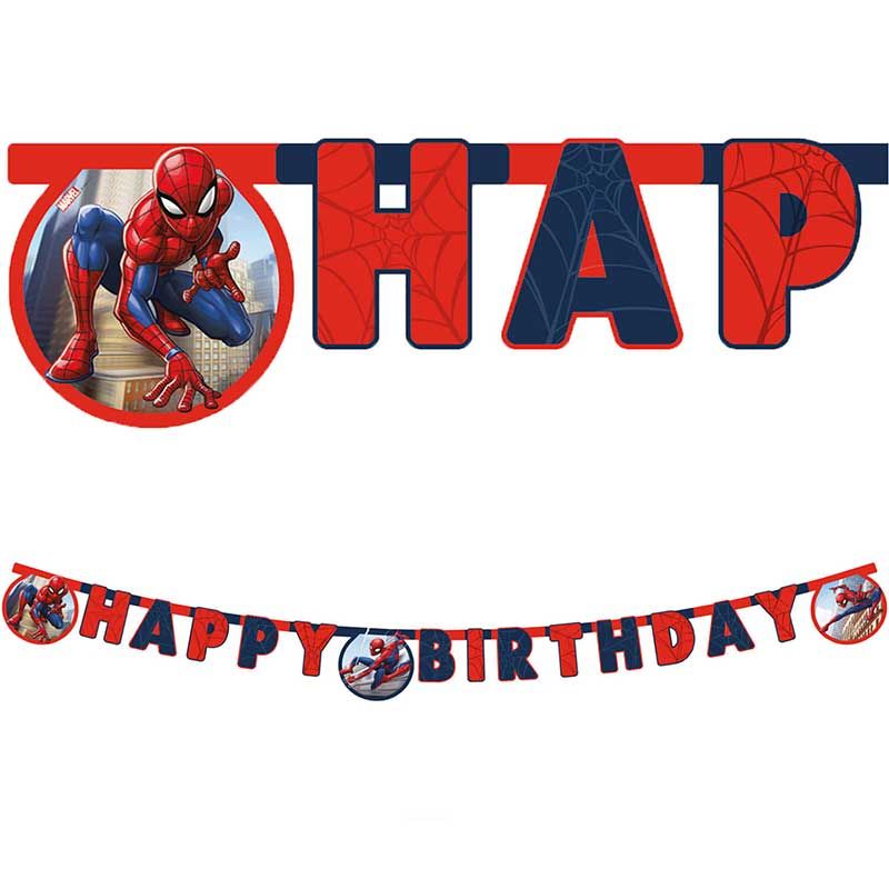 Spiderman Crime Fighter Happy Birthday Banner 2m with Spiderman designs