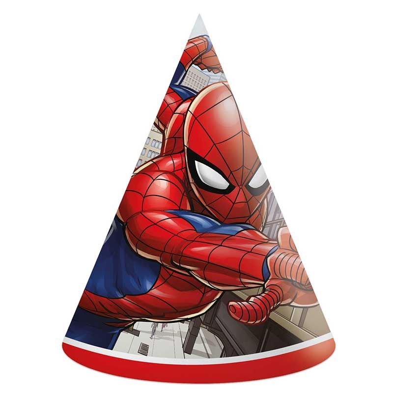 Spiderman Party Hats Pack of 6 with Spiderman action designs