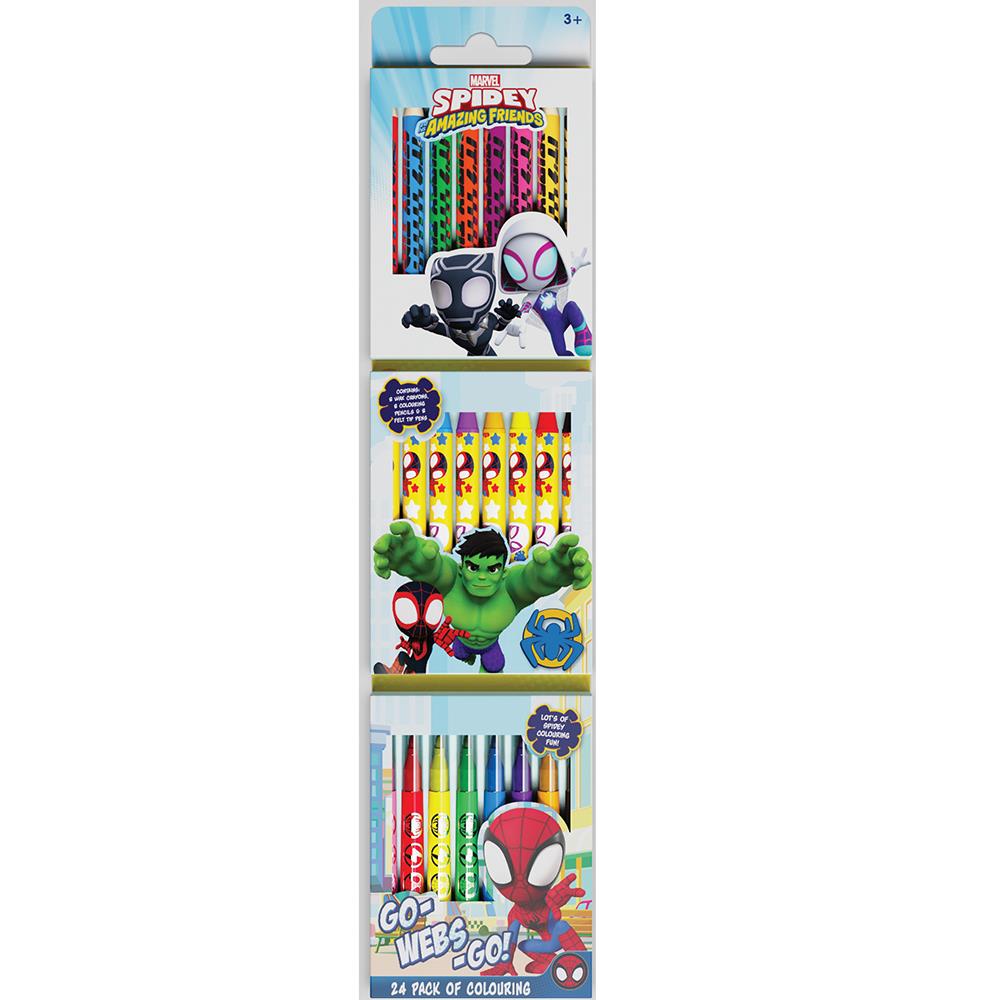 Spidey and His Amazing Friends 24-Piece Colouring Set for children’s crafting