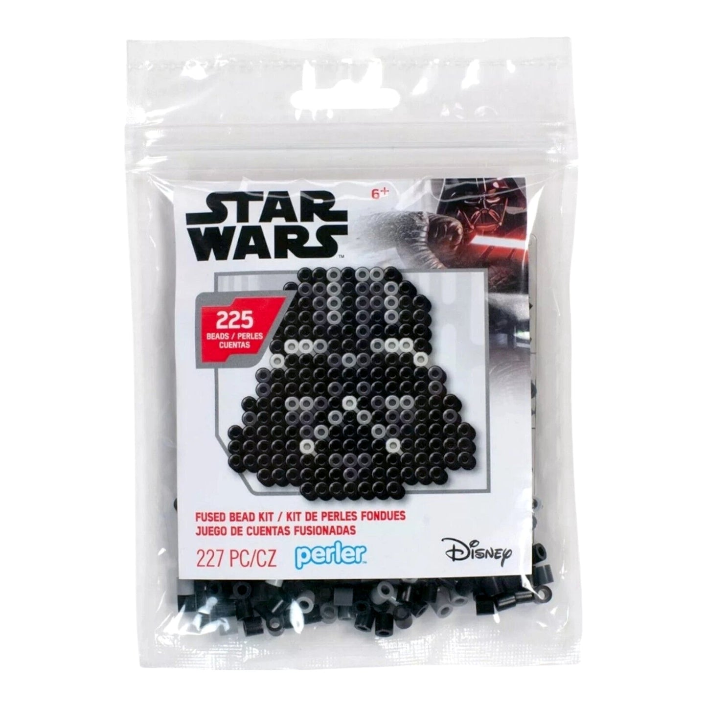 Fused Bead Kit Star Wars Darth Vader with 225 beads, pegboard and ironing paper for Sith crafts