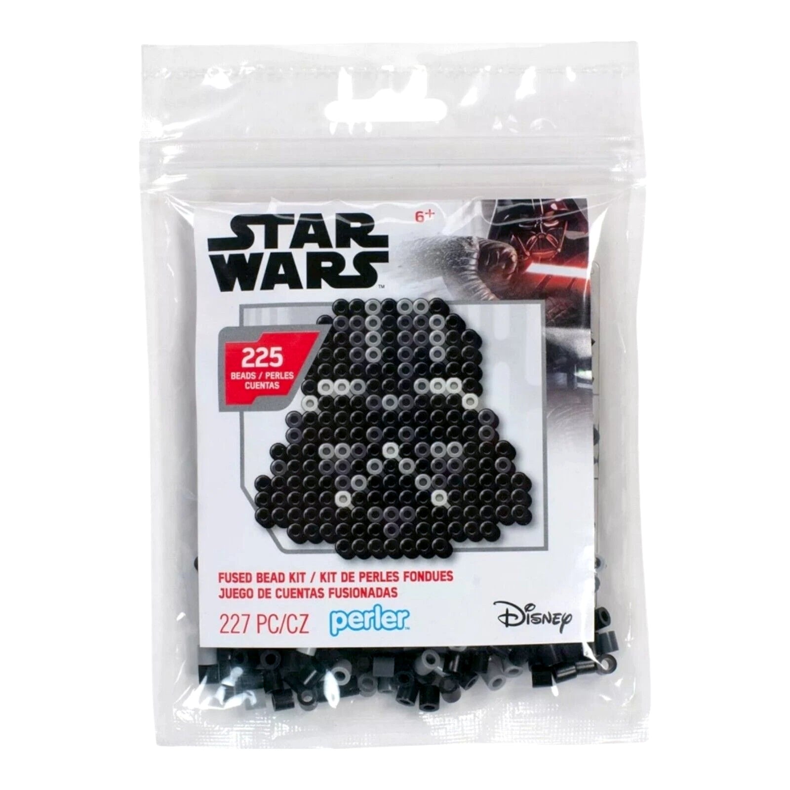 Fused Bead Kit Star Wars Darth Vader with 225 beads, pegboard and ironing paper for Sith crafts