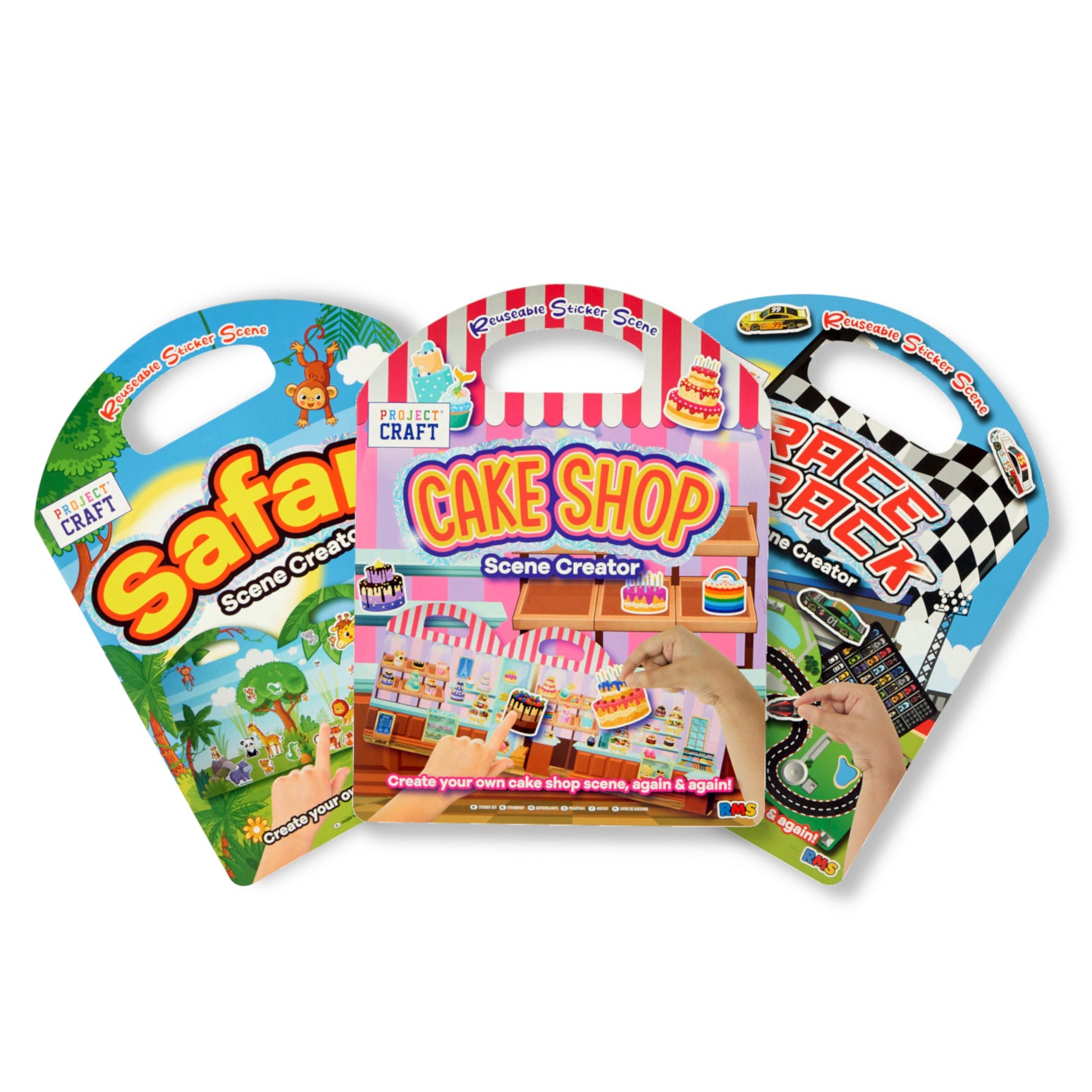 Reusable Sticker Book for Kids, 30 cm, Safari, Cake Shop, Race Track - Anilas UK
