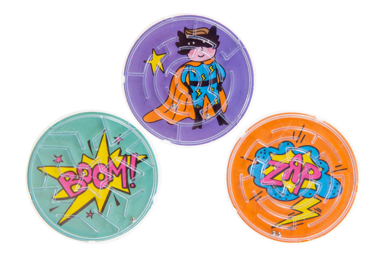 ront view of Mini Maze Puzzle Superhero with heroic maze design