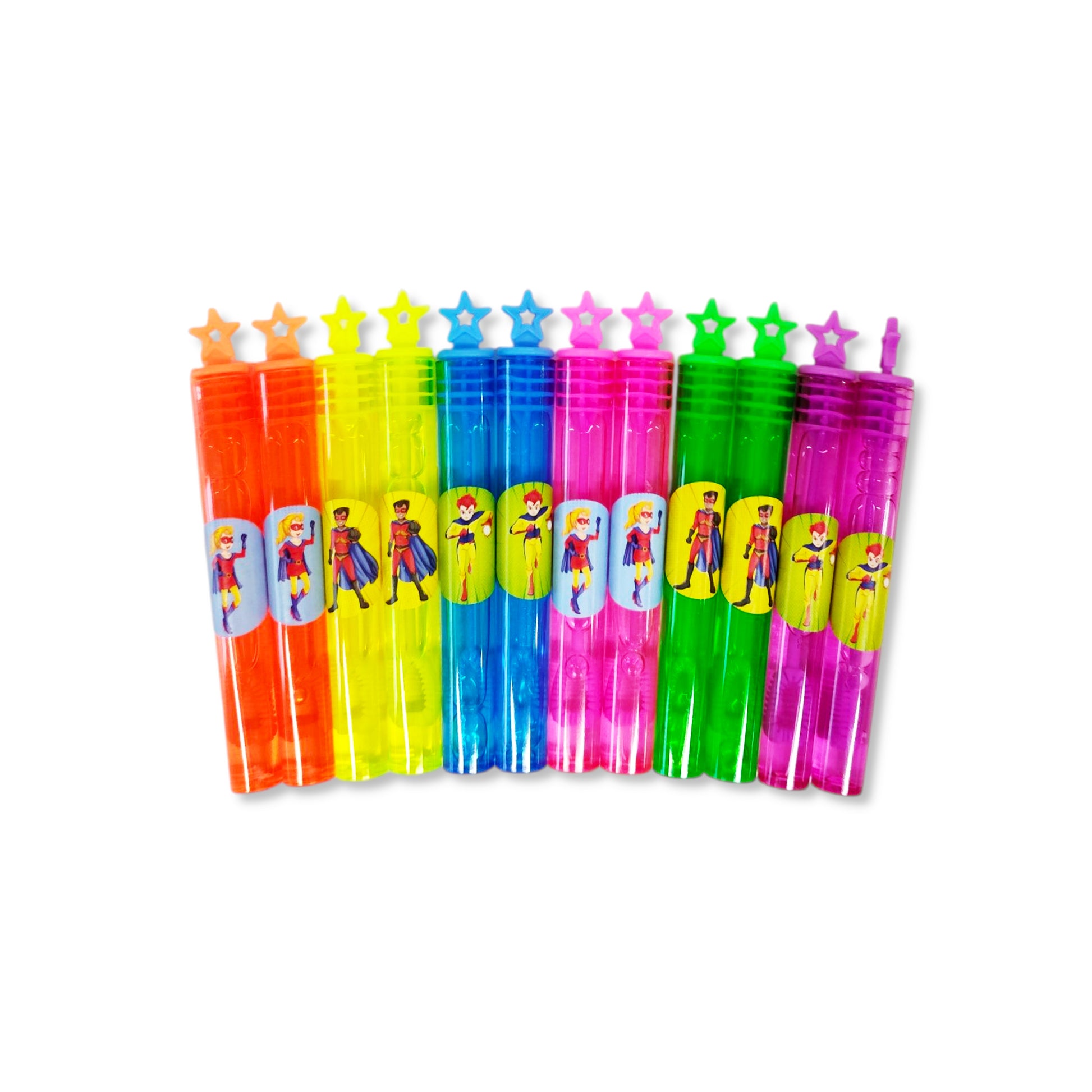 Superhero Themed Neon Bubble Wands with Star Topper - Anilas UK