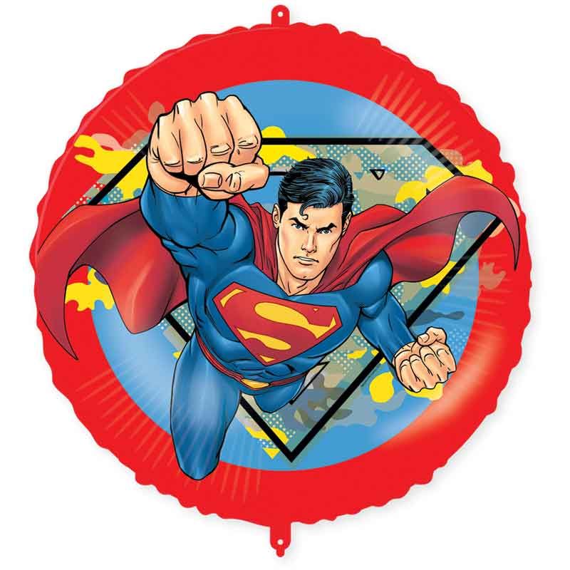 Superman Krypton Foil Balloon 46cm deflated with included weight, 1.5m ribbon, and straw in 20x13.5cm pack, helium/air-ready for kids' superhero party decor
