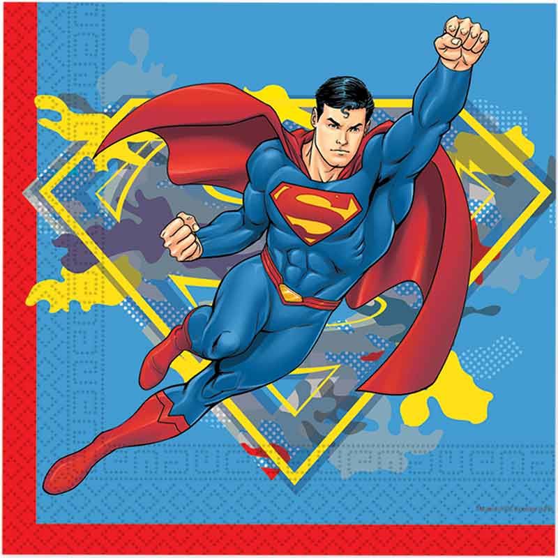 Superman Krypton 2-Ply Napkins Pack of 20 stacked neatly, showcasing bold Krypton-themed designs on absorbent paper for kids' superhero parties