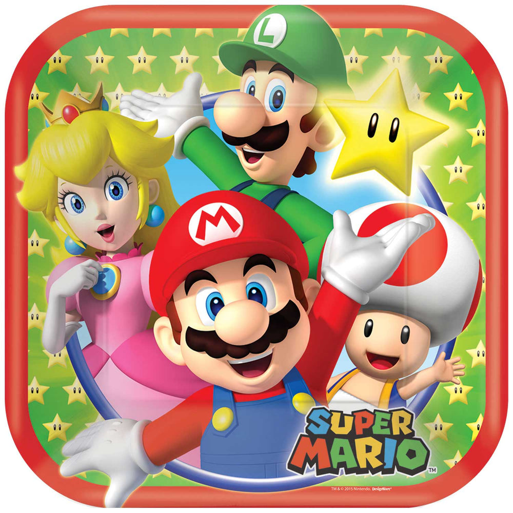 Super Mario Square Paper Plates - 18cm (Pack of 8)