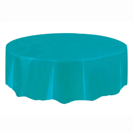 Teal Plastic Round Party Table Cover 213cm for vibrant decor