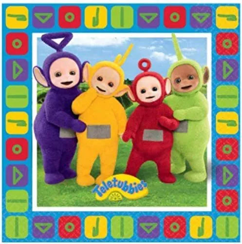 Teletubbies Napkins Pack of 16, 33x33cm 2-ply with Tinky Winky, Dipsy, Laa-Laa and Po designs
