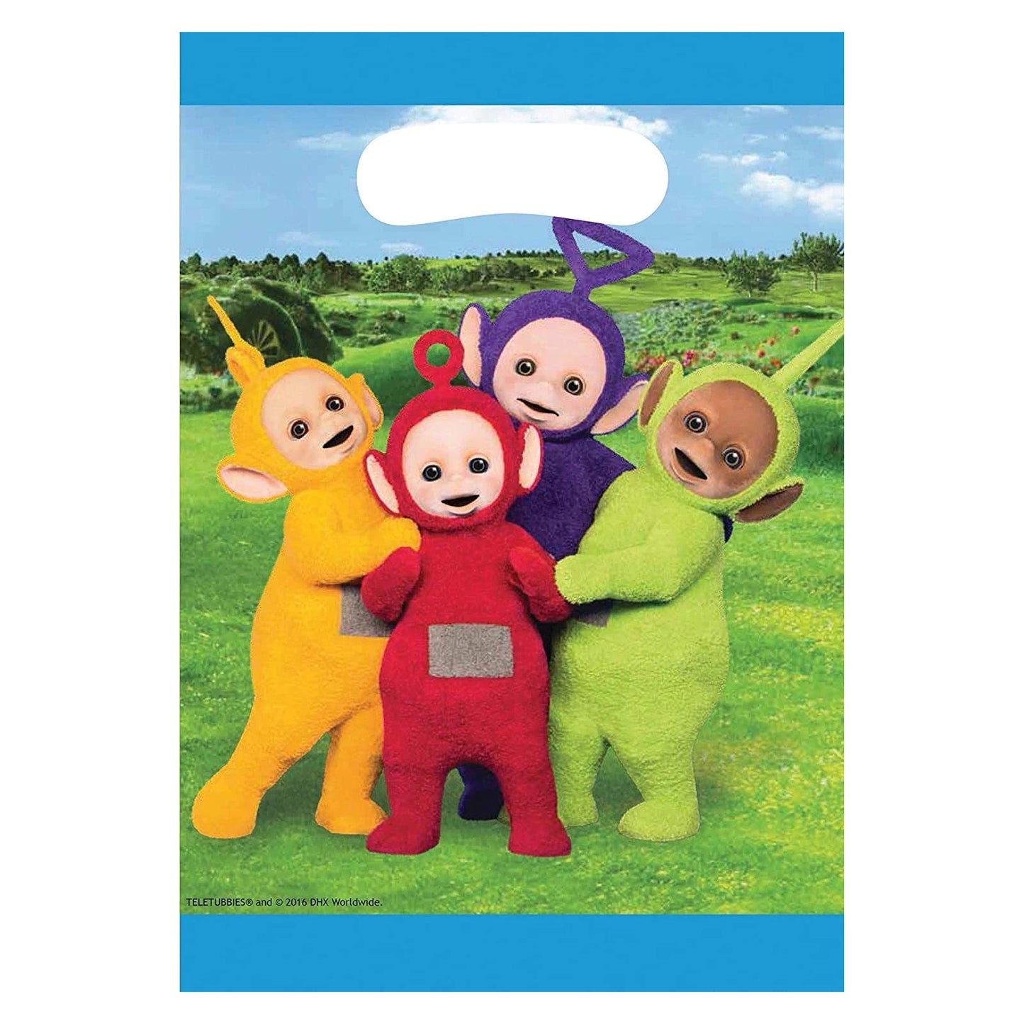 Teletubbies Plastic Party Bags Pack of 8, 23x16.3cm with main characters Tinky Winky, Dipsy, Laa-Laa and Po