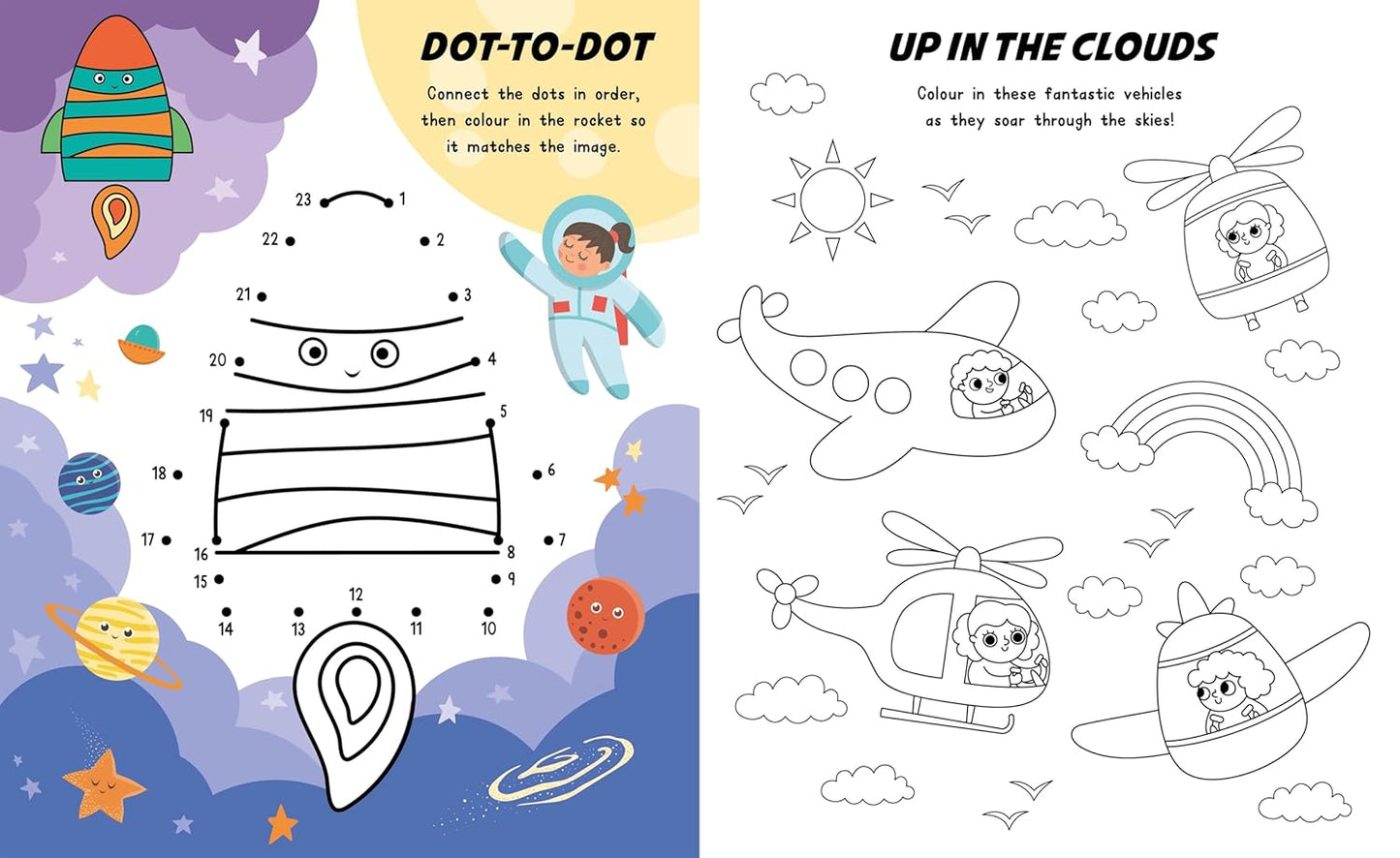 Open Page of Things That Go Activity Book with Vehicle Stickers and Puzzles