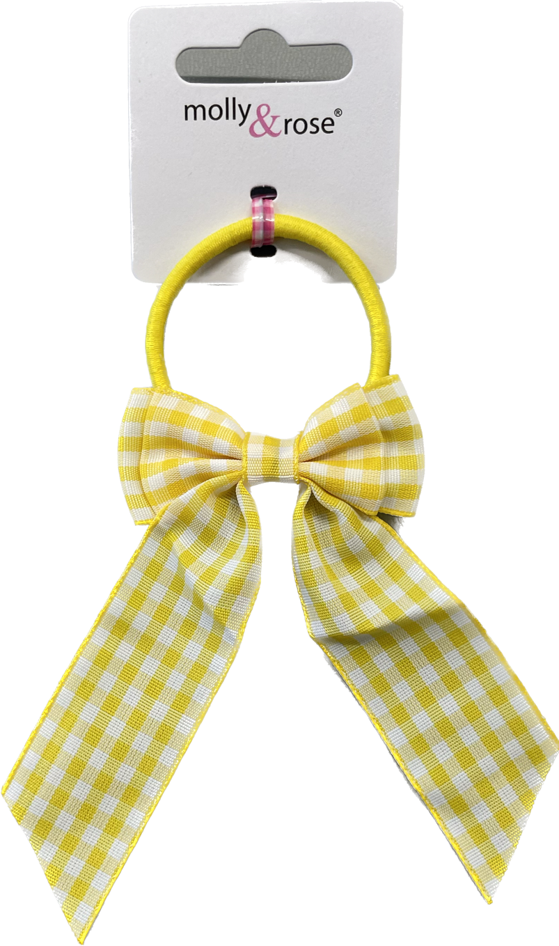 Yellow Gingham Bow with Tails on Elastic - Anilas UK