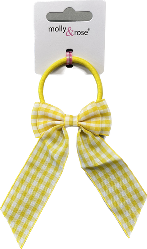 Yellow Gingham Bow with Tails on Elastic - Anilas UK