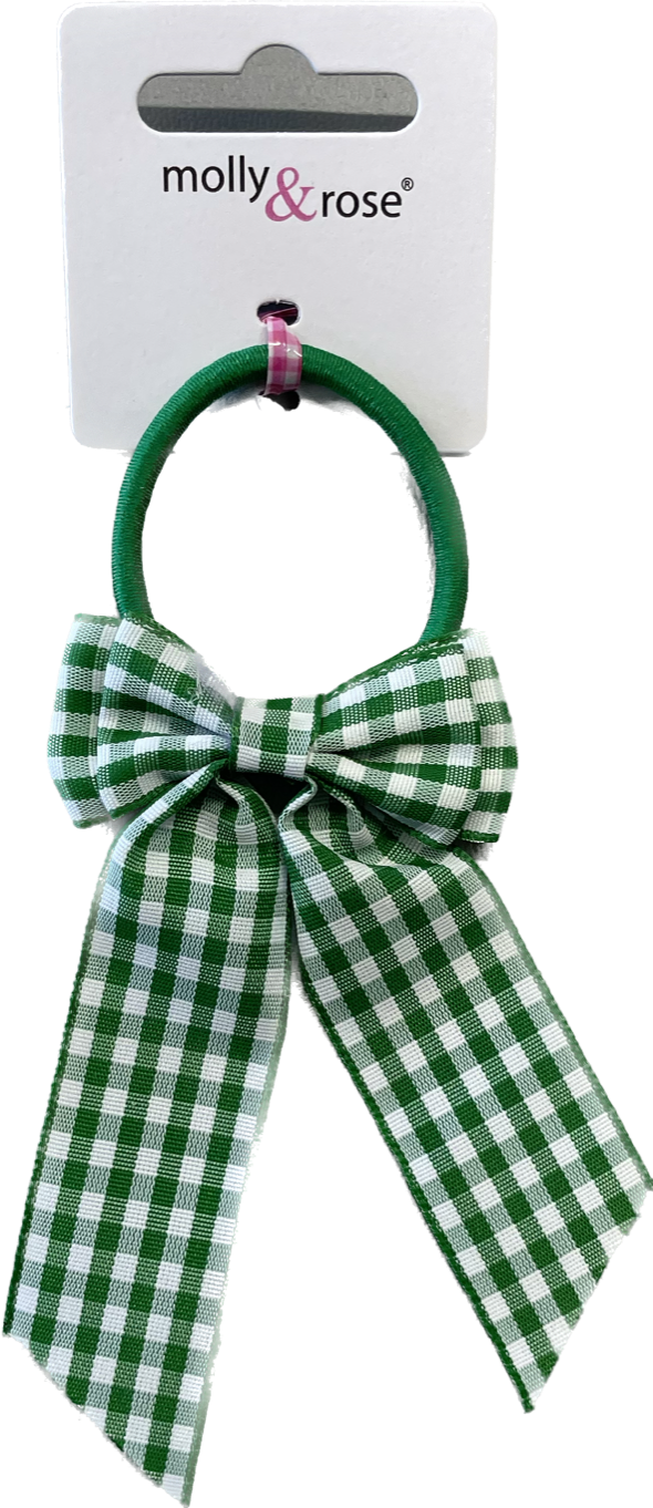 Green Gingham Bow with Tails on Elastic - Anilas UK
