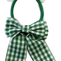 Green Gingham Bow with Tails on Elastic - Anilas UK