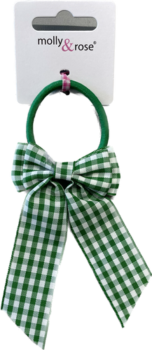 Green Gingham Bow with Tails on Elastic - Anilas UK