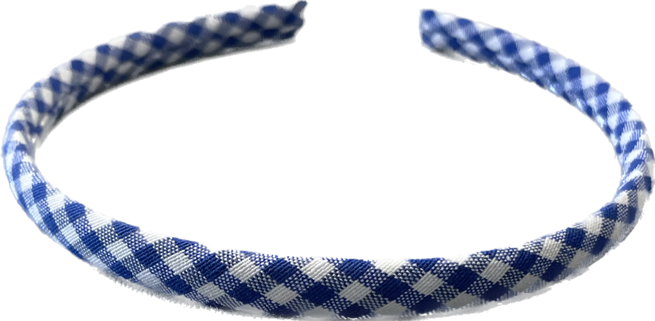 Royal Blue Gingham Alice Headband - 1cm - Anilas UK