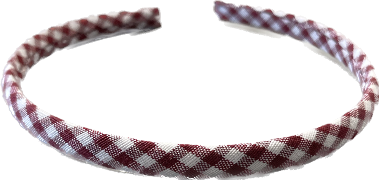 Burgundy Gingham Alice Headband - 1cm - Anilas UK