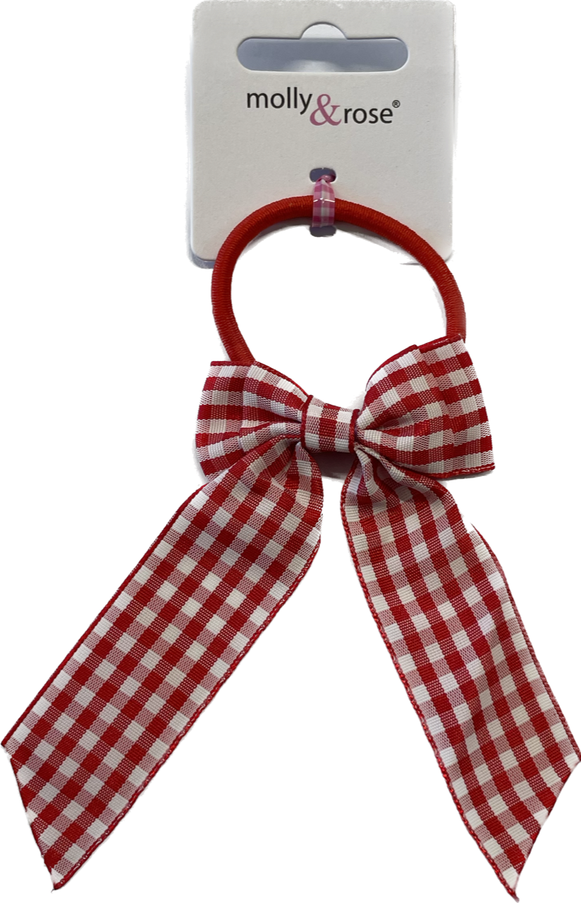 Red Gingham Bow with Tails on Elastic - Anilas UK