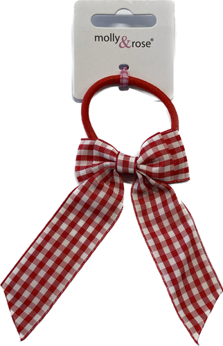 Red Gingham Bow with Tails on Elastic - Anilas UK