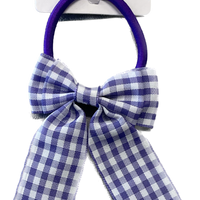 Purple Gingham Bow with Tails on Elastic - Anilas UK