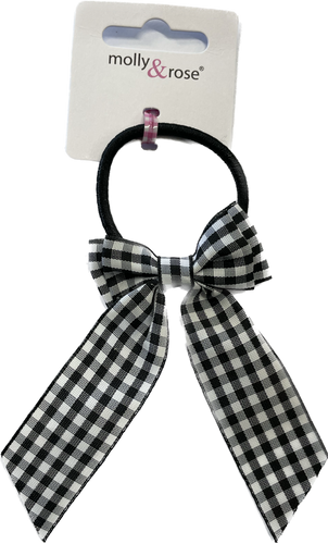 Black Gingham Bow with Tails on Elastic - Anilas UK