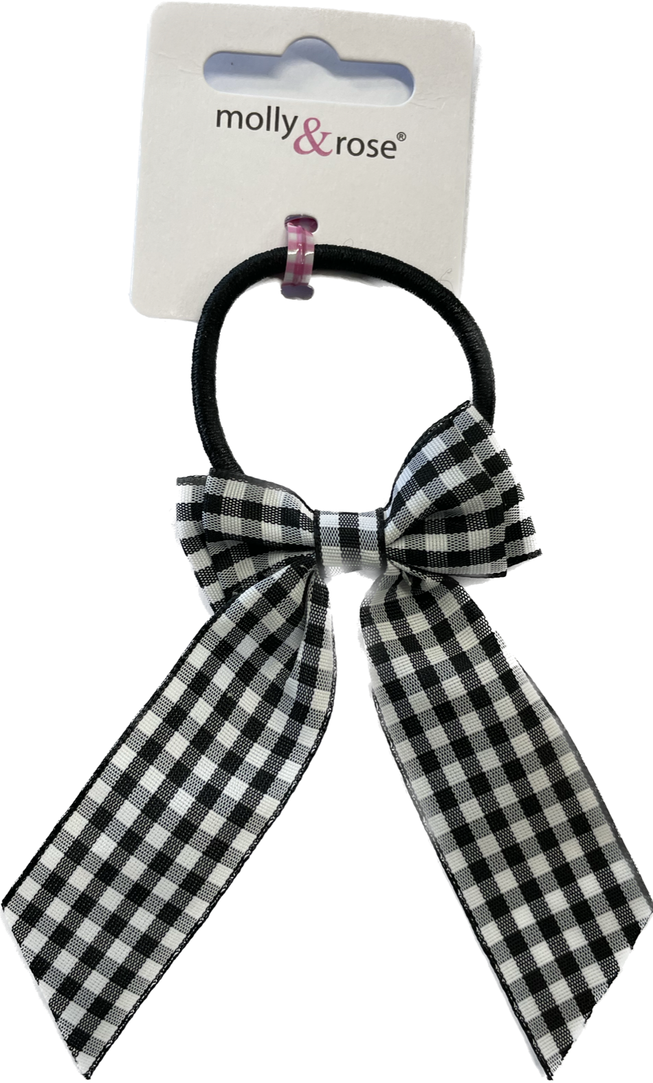 Black Gingham Bow with Tails on Elastic - Anilas UK