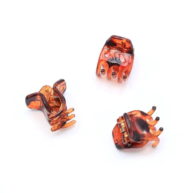 Tortoiseshell Curved Mini Hair Clamps, 1.5 cm, Set of 6