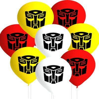 Transformers Latex Balloons pack of 8 in red, white, and yellow

