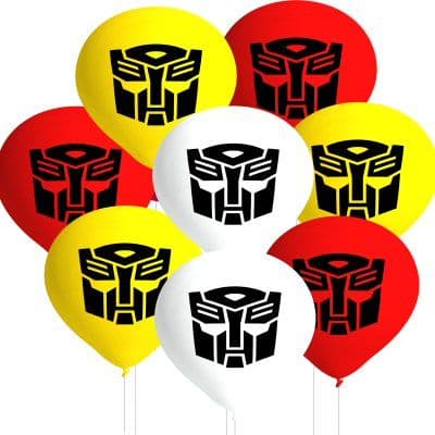 Transformers Latex Balloons pack of 8 in red, white, and yellow

