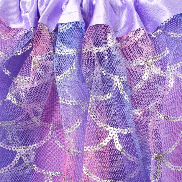 Close-up of triple layered Lilac Mermaid Tutu skirt with pale pink, blue and plain lilac net