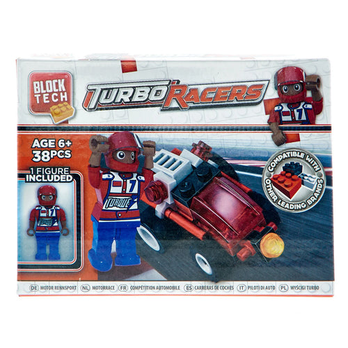 Turbo Racers Block Tech 38-Piece Building Set with race driver figurine